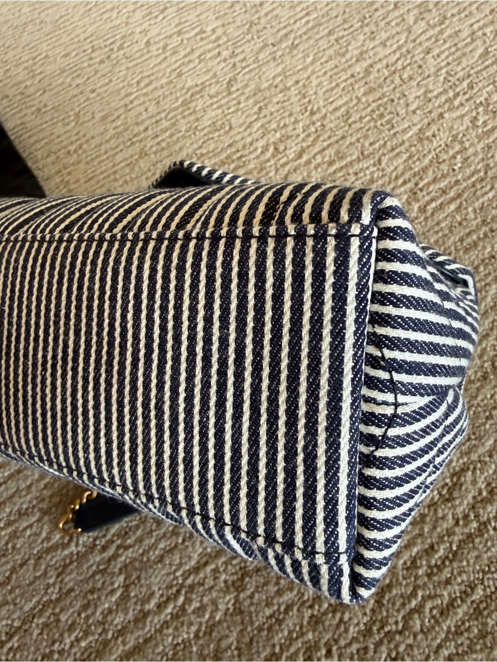 Saint Laurent Navy and White Striped Denim Small Loulou Shoulder Bag - Picture 9 of 12